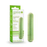 Eco Gaia Biodegradable Bullet Vibrator in green. This bullet comes in a cardboard box packaging and is widely recyclable. Buy today from Sapphoric sex shop! Sapphoric is a queer owned small business with the aim to provide an inclusive and friendly shopping space for queer women and non-binary people.